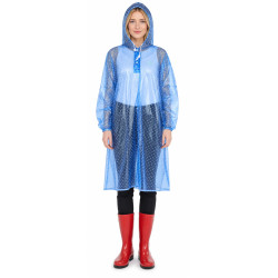 Regencape mit Ärmel Regenmantel geschlossen PVC Blau transparent Punkte Polka Dots VARP004