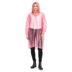 Regencape mit Ärmel Regenmantel geschlossen PVC Pink transparent Punkte Polka Dots VARP004